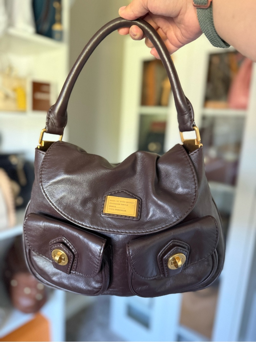 Marc By Marc Jacobs Chocolate Brown Leather Shoulder Bag with Gold Hardware
